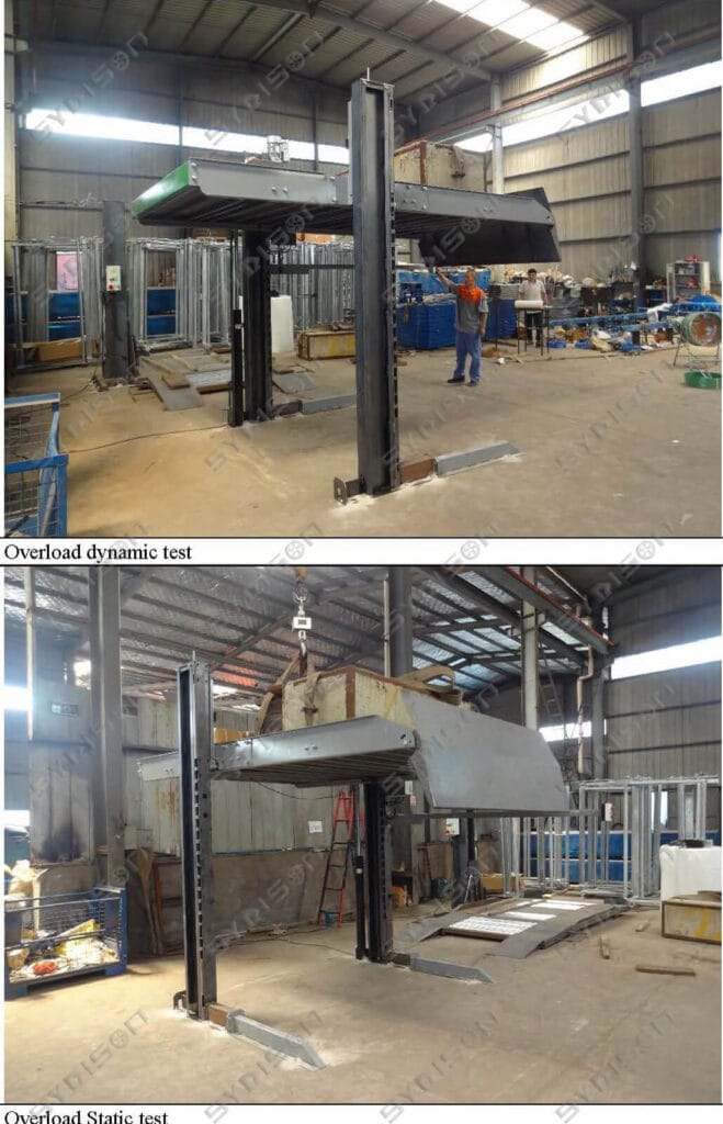 Syrison TPP105 two post parking lift CE certification test