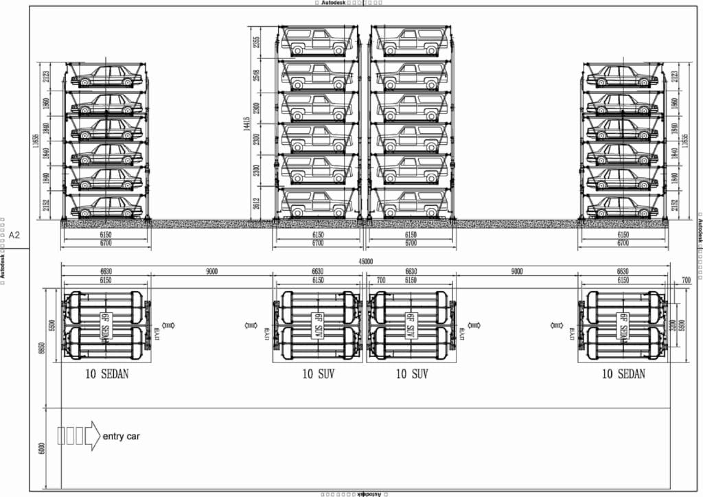 Professional 2D CAD layout for car parking system by Syrison