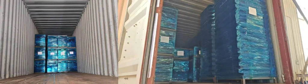 Secure export packaging of Syrison triple stacker lifts at Qingdao factory
