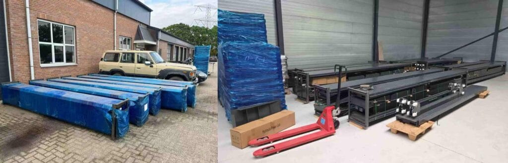 Unloading heavy-duty parking lift components in the Netherlands