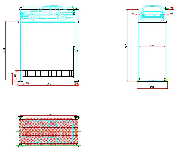 Final approved CAD dimensions drawing for FPL heavy duty 4 post pit car lift with 4205mm lifting height for UK garage