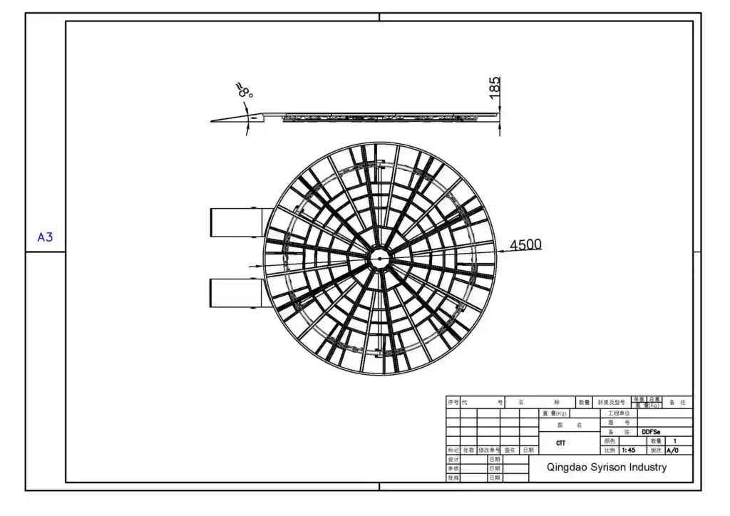 SYRISON 4.5m car turntable CAD technical size drawing provided to South African client.